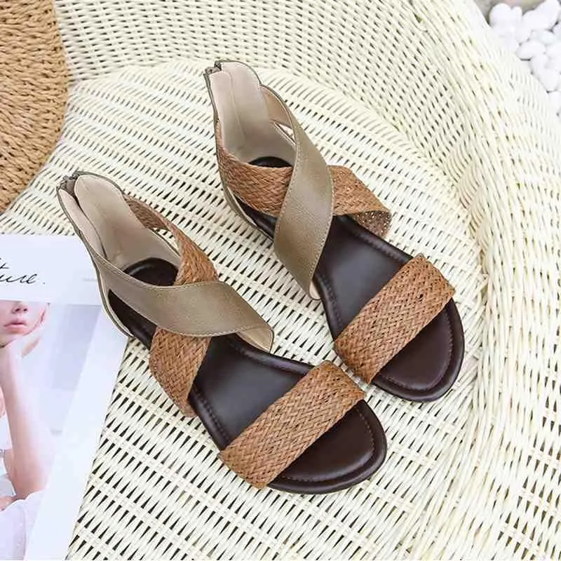 Women's Summer Sandals,Bohemian Retro Non-Slip Back Zipper Casual Beach Walking Soft Flats Platform Dressy Sandals