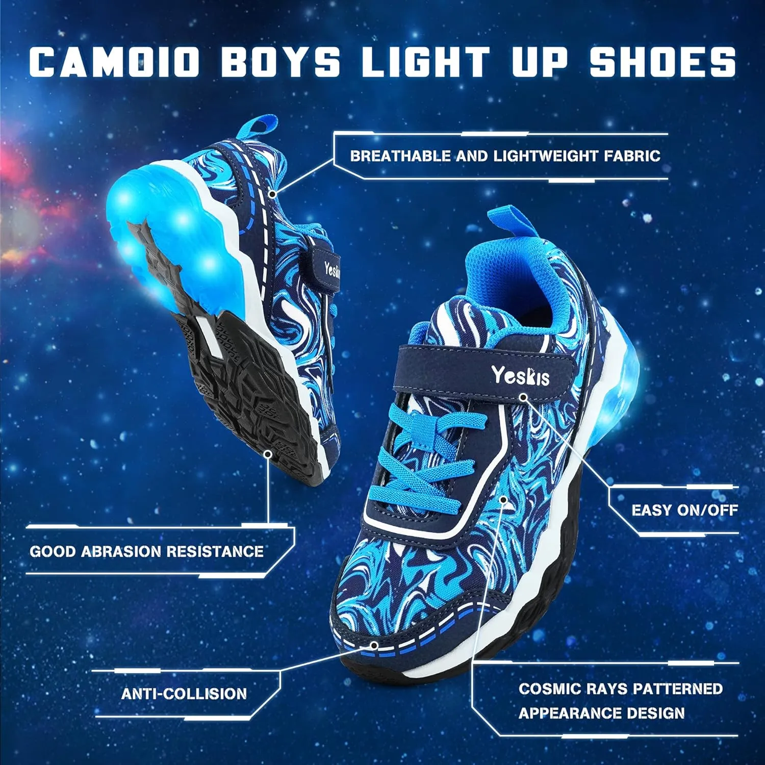 YESKIS Toddler Boys Girls Light Up Shoes LED Flashing Lightweight Mesh Breathable Adorable Running Sneakers for Toddler and Little Kid