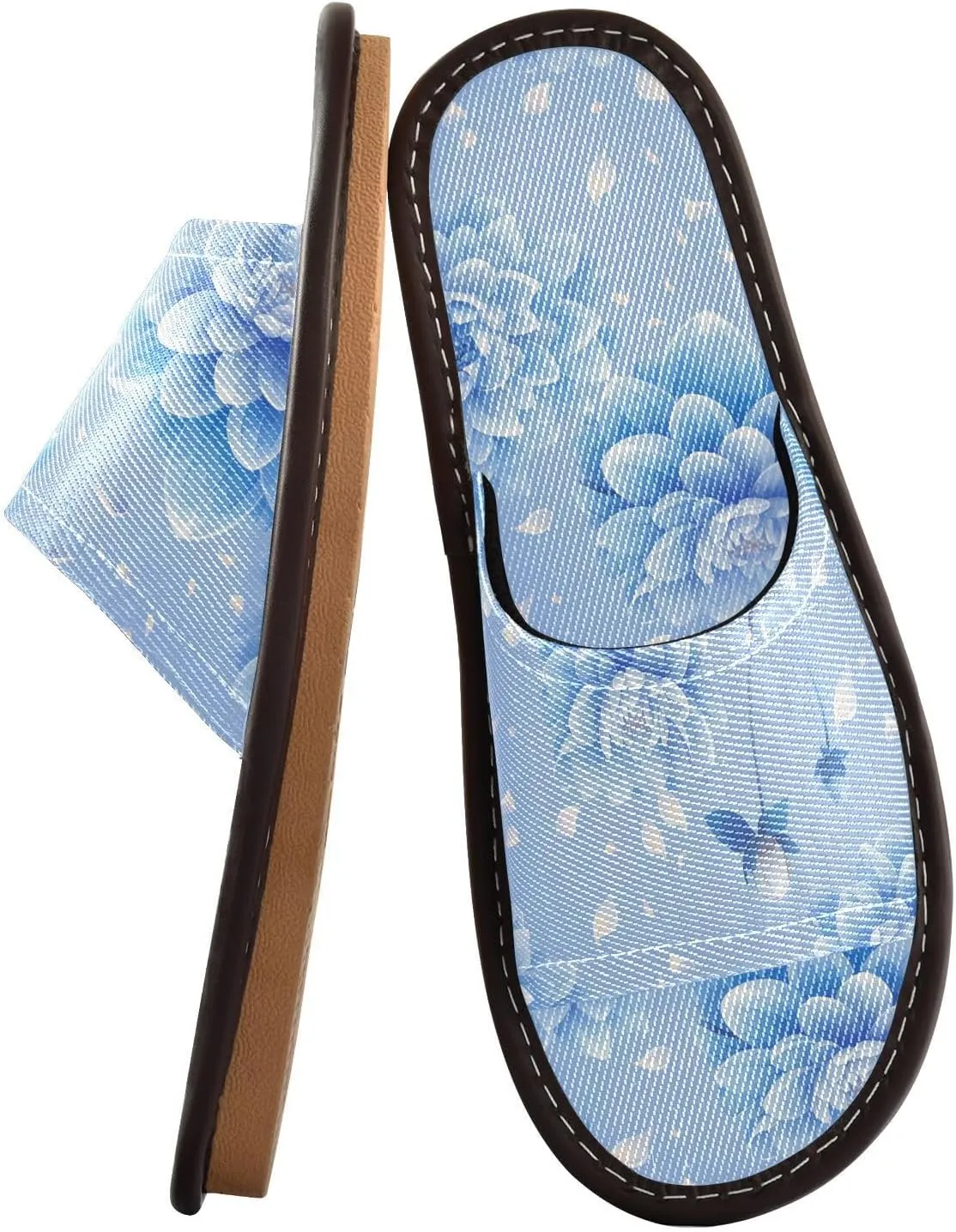 Yuiboo Light Blue Floral Mens Bathroom Slippers Washable Slides Sandals for Beach Beach Beach